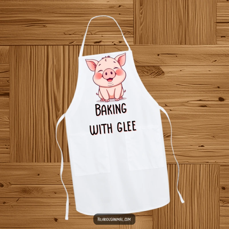 Funny Piglet Apron showing a happy piglet snorting with laughter, ready to help in the kitchen.