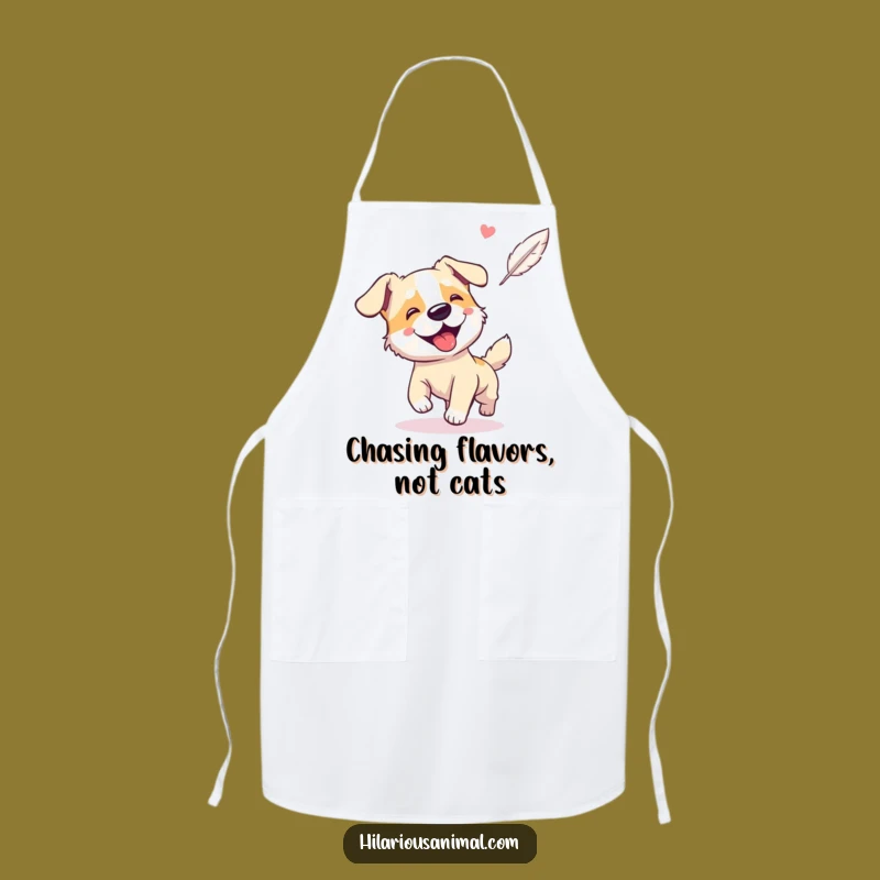 Funny Dog Feather Chase Apron: Cook with Canine Enthusiasm