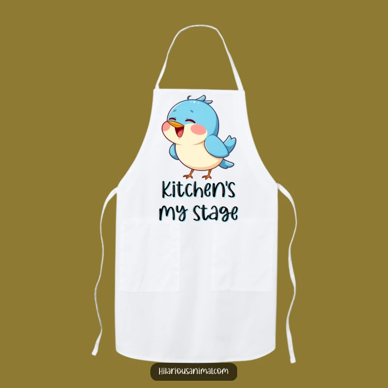 Funny Blue Bird Chirping Apron: Cheerful Chef's Gear Gift