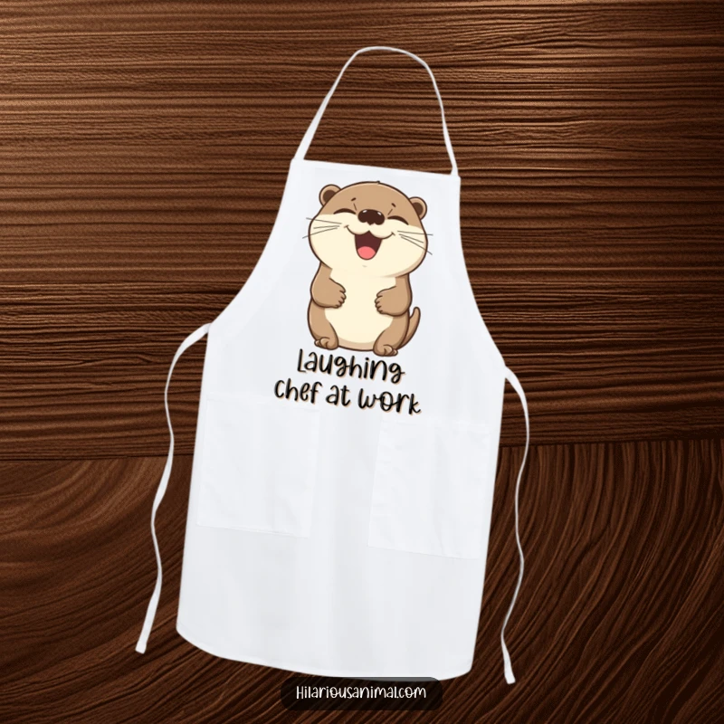 Funny otter apron showing a beaming otter laughing heartily, ideal for a fun kitchen.