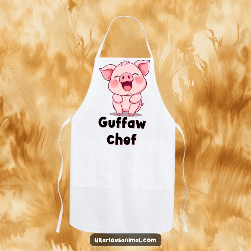 Funny pink piglet apron, its whole body jiggling with hearty guffaws, ready for kitchen fun and delicious meals.