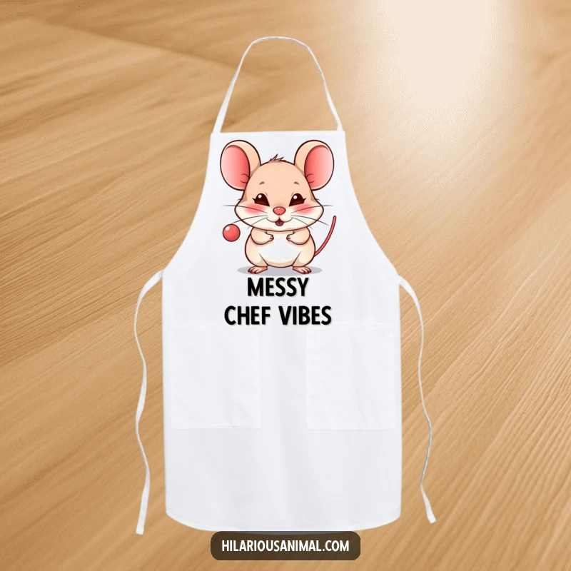Funny Mouse Raspberry Apron - A humorous kitchen apron with a tiny mouse blowing a raspberry and a mischievous grin, perfect for cheeky chefs.