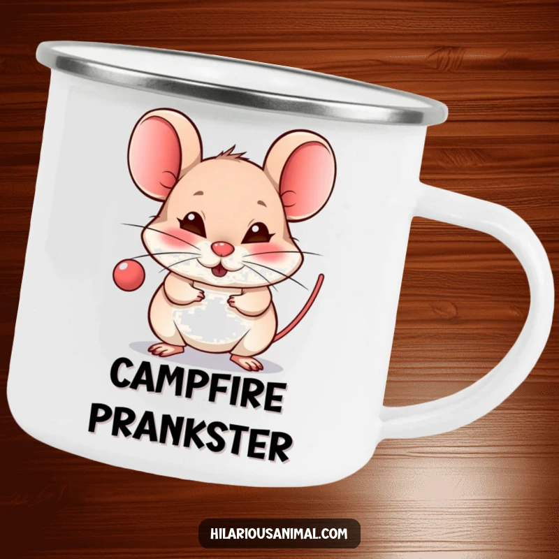 Funny Mouse Raspberry Camping Mug - A durable mug with a tiny mouse blowing a raspberry and a mischievous grin, perfect for cheeky adventures.