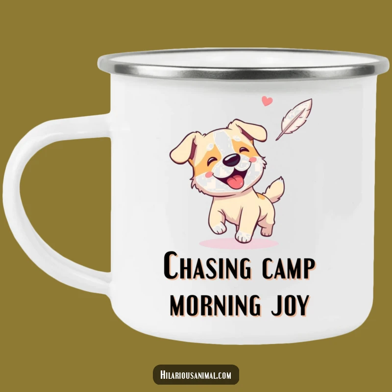 Funny Dog Feather Chase Camping Mug: Adventure with Enthusiasm