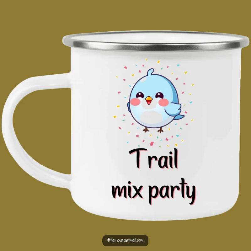 Funny Blue Bird Camping Mug: Confetti Shower, Outdoor Whimsical Humor