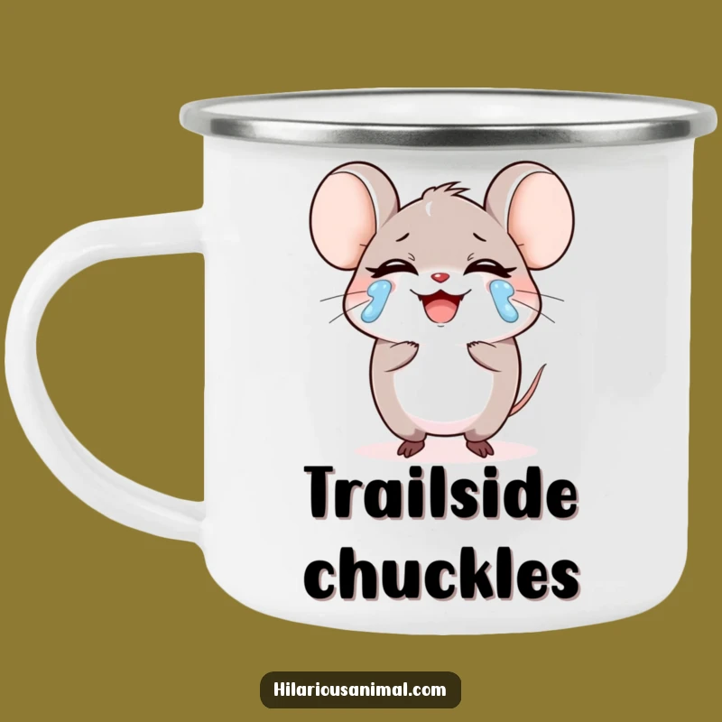 Funny Mouse Laughing Tears Camping Mug, Round Enamel Cup, Hilarious Funny Gift