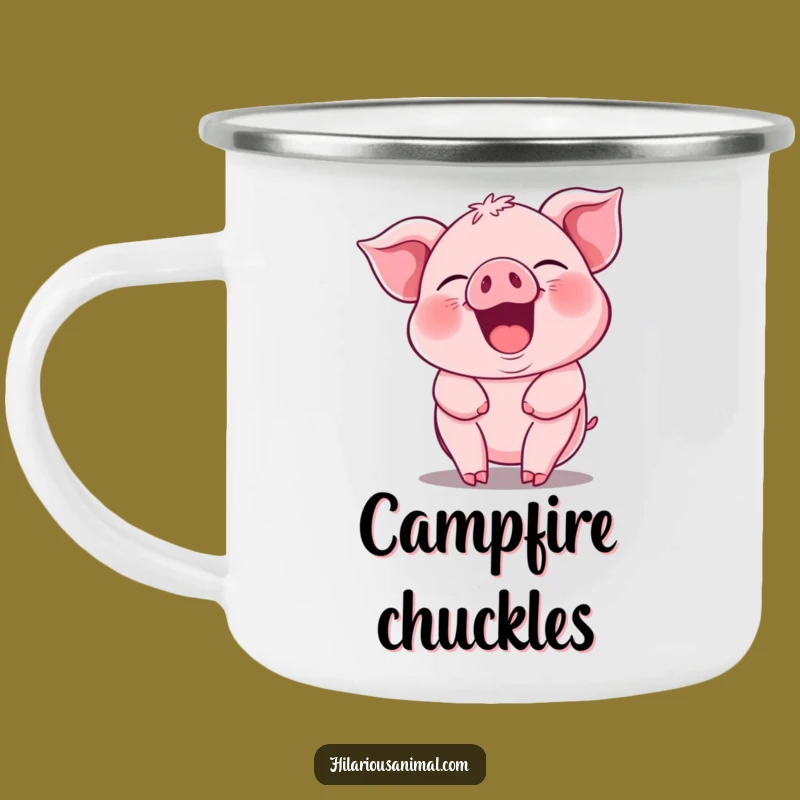 Funny Piglet Guffawing Camping Mug - Jiggling Pink Piggy Outdoor Cup Gift