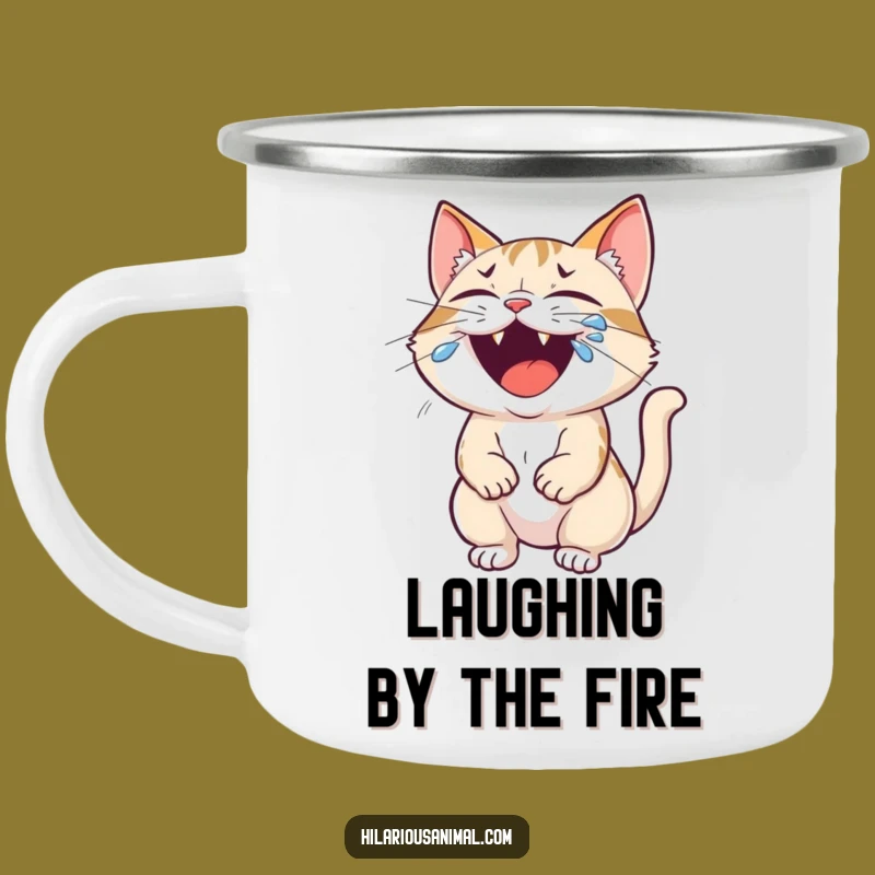 Funny Cat Roaring Laughter Camping Mug - Outdoor Hilarious Pet Gift