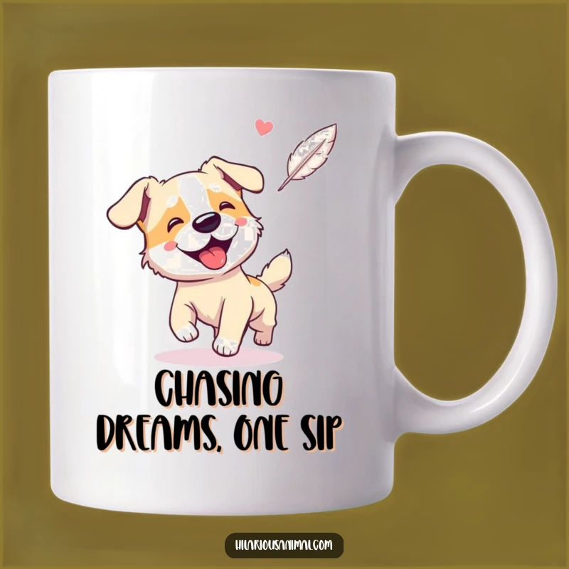 Funny Dog Feather Chase Mug: Hilarious Gift for Dog Lovers