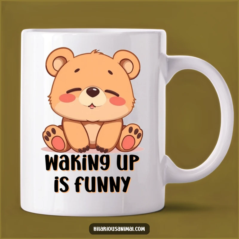 Funny Bear Cub Chuckling Mug: Sleepy & Amused Gift for Cozy Moments