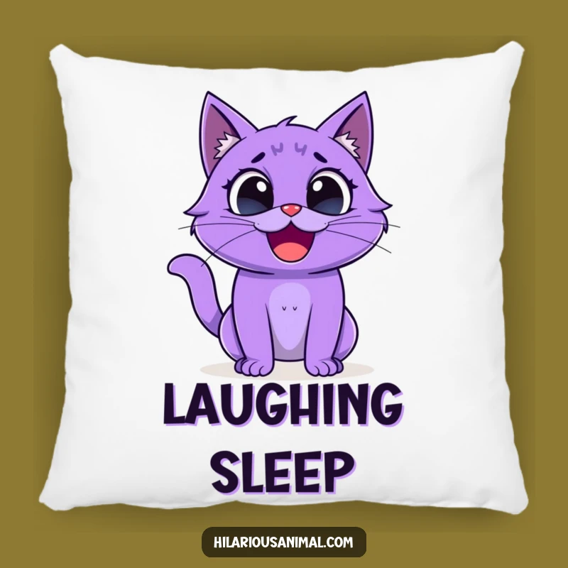 Funny Purple Cat Pillow - Comfy Wide Eyes Laughing Creature Cushion!