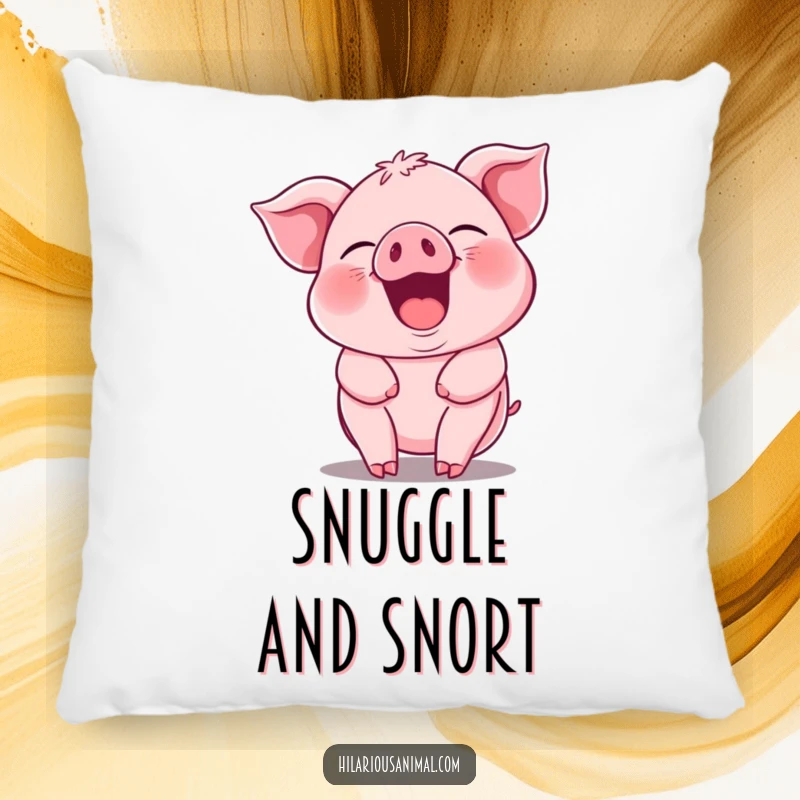 Funny pink piglet pillow, its body jiggling with hearty laughter, offering a soft and amusing addition to any cozy space.