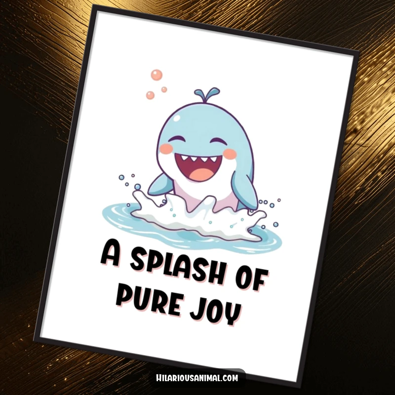 Funny digital art print capturing a whale breaching the water with a joyful, loud laugh.