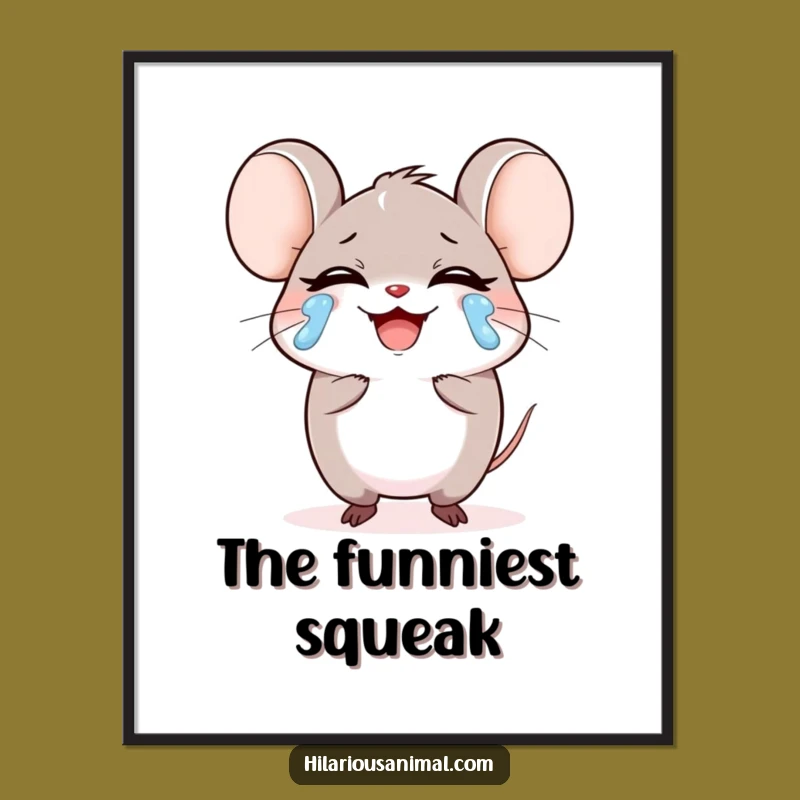 Funny Mouse Laughing Tears Digital Art, Round Character Printable, Hilarious Funny Gift