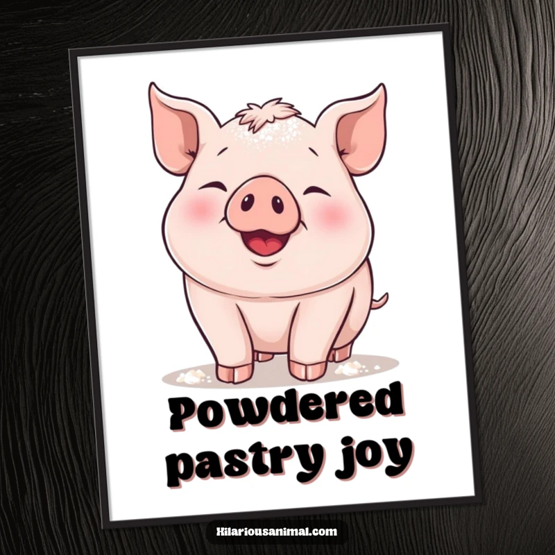 Funny piglet digital art, a plump piglet snorting with delight, covered in flour, capturing a moment of pure, unadulterated happiness.