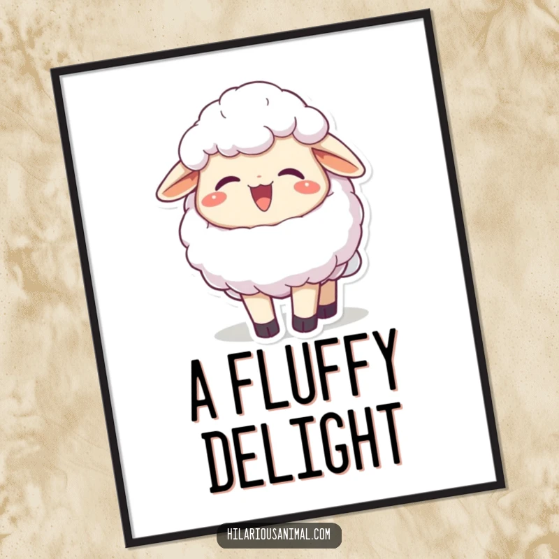 Funny joyful fluffy sheep character chuckling, head thrown back as digital art, a depiction of pure happiness, a joyful funny gift.