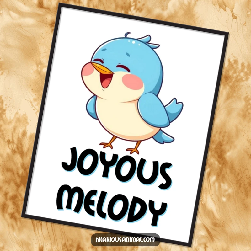 Funny Blue Bird Chirping Digital Art Print - High-resolution download of a blue bird tilting its head back, singing joyfully, radiating happiness.