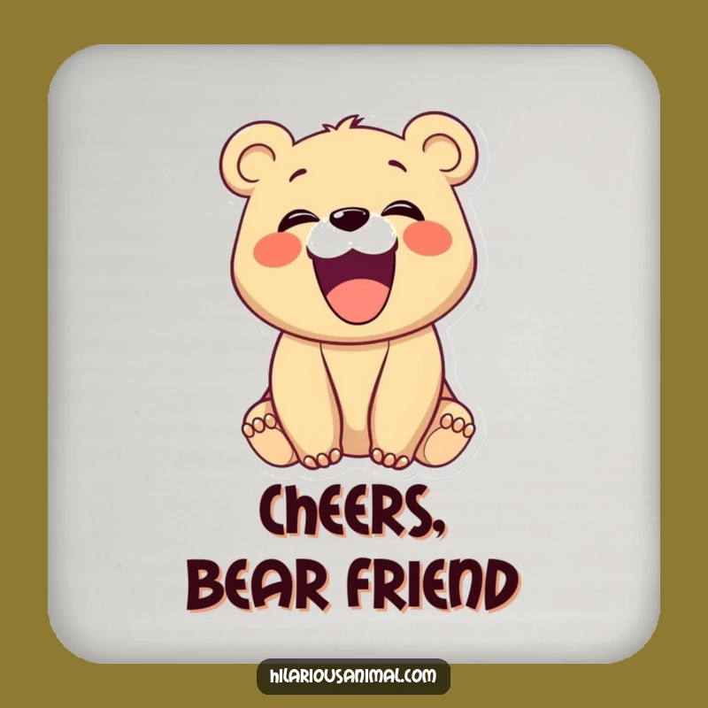 Funny Laughing Bear Cub Coaster Set: Protect Surfaces with Cub's Hearty Giggles, Perfect Funny Gift