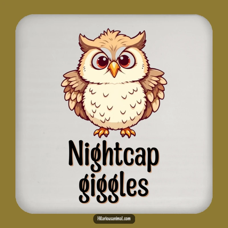 Funny Chuckling Owl Coaster - Ruffled Feathers, Mirthful Eyes, Protect with Wit!
