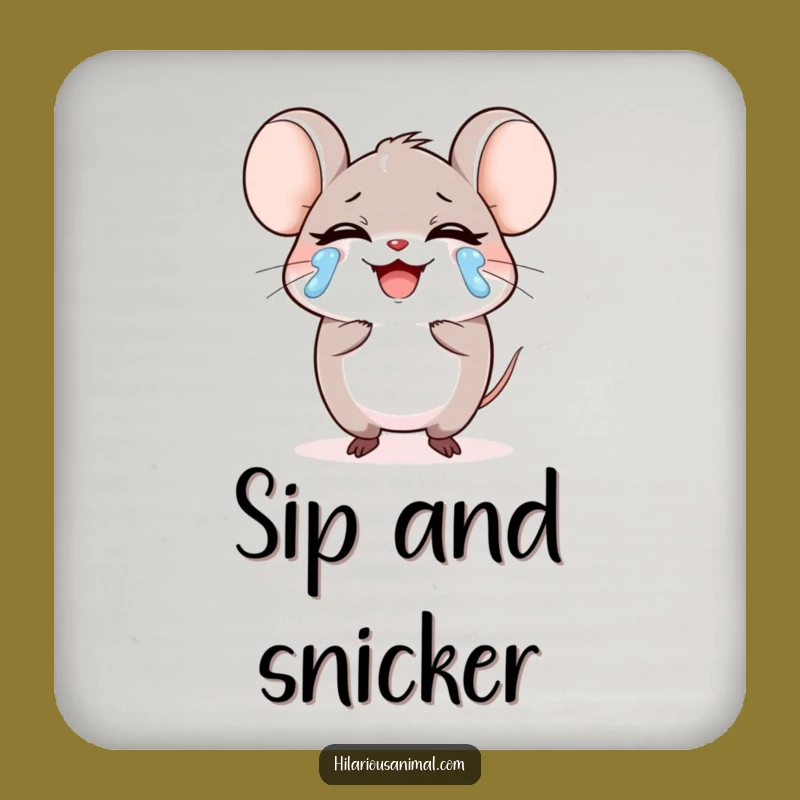 Funny Mouse Laughing Tears Coaster, Round Protector, Ideal Funny Gift