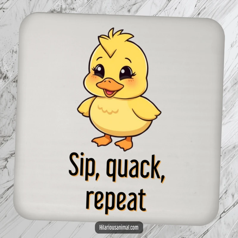 Funny wobbly duckling coasters, four pieces featuring a character quacking with amusement, providing humorous protection for drinks and surfaces.
