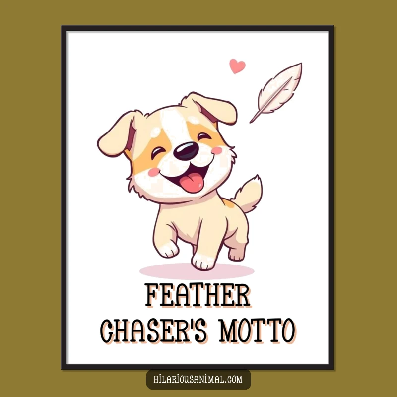 Funny Dog Feather Chase Poster: Joyful Canine Art for Your Walls