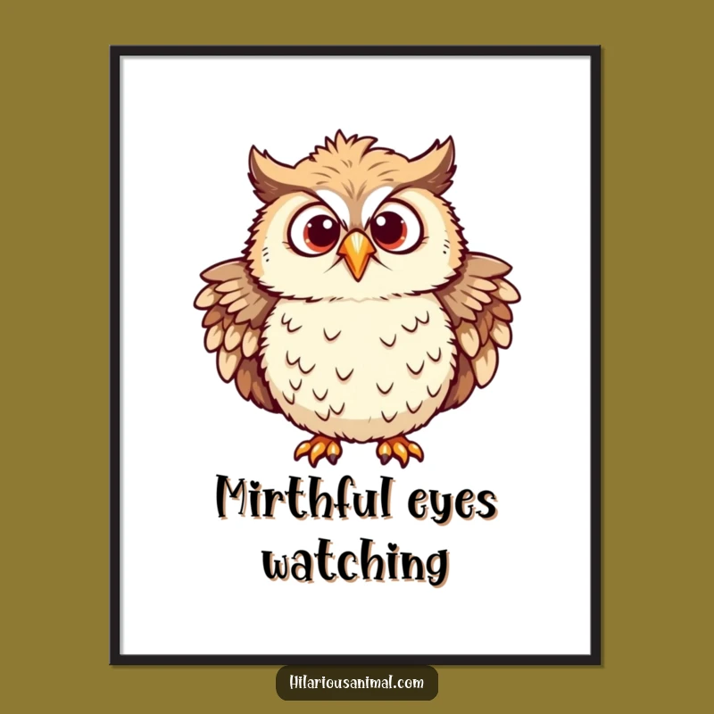 Funny Chuckling Owl Poster - Ruffled Feathers, Mirthful Eyes, Wise Wall Art!