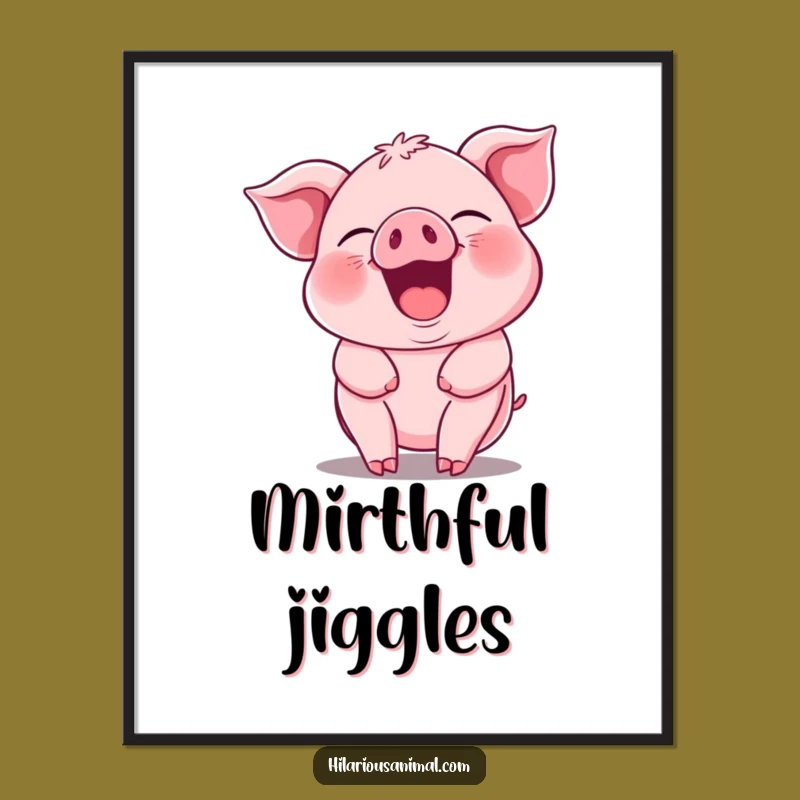 Funny Piglet Guffawing Poster - Jiggling Pink Piggy Wall Art Gift