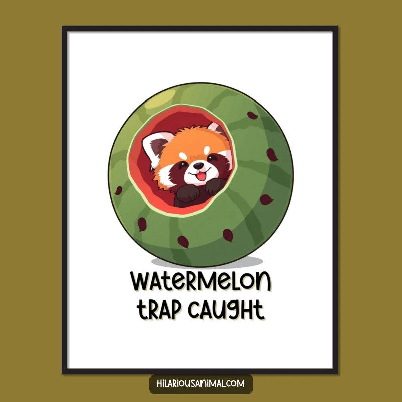 Funny Red Panda Watermelon Poster - Hilarious Animal Art for Whimsical Decor