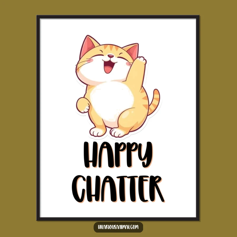 Funny Happy Cat Poster: Delightful Feline Art Print, Hilarious Wall Decor Gift