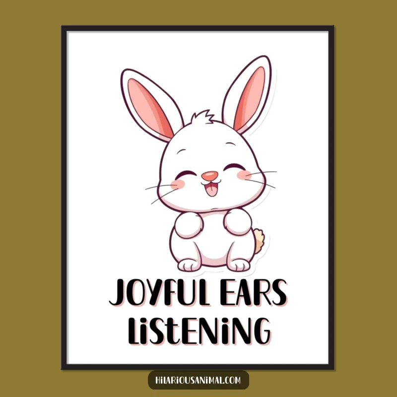 Funny Happy Bunny Poster - Twitching Nose & Perked Ears, Whimsical Wall Art!