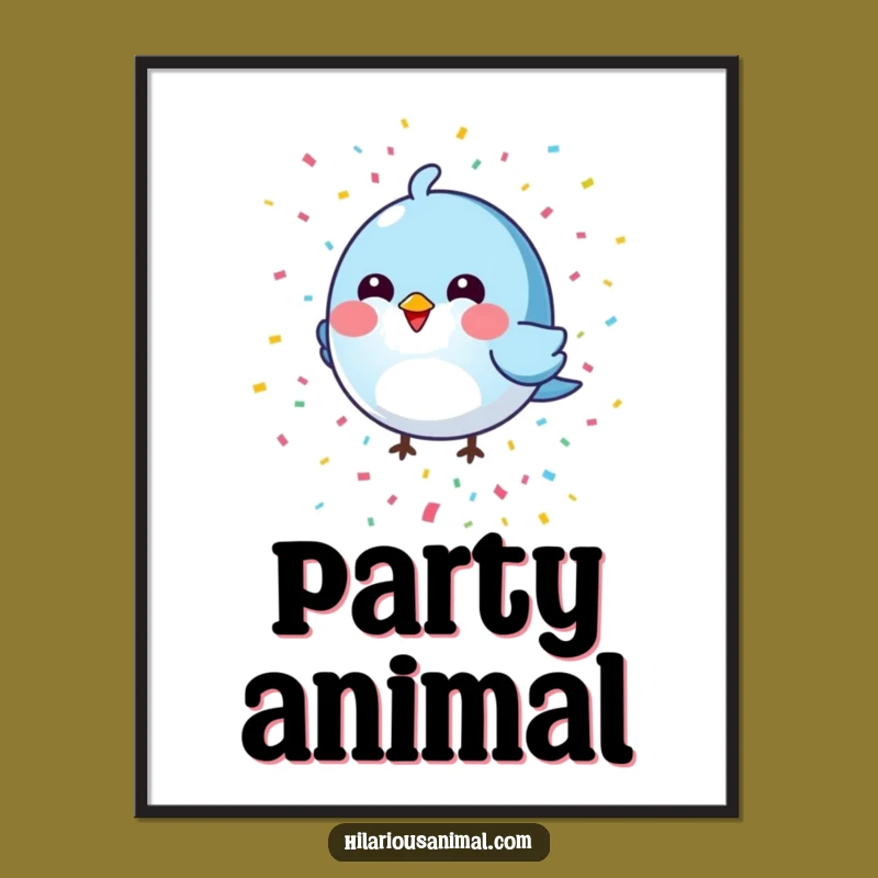 Funny Blue Bird Poster: Confetti Shower, Whimsical Wall Art Gift