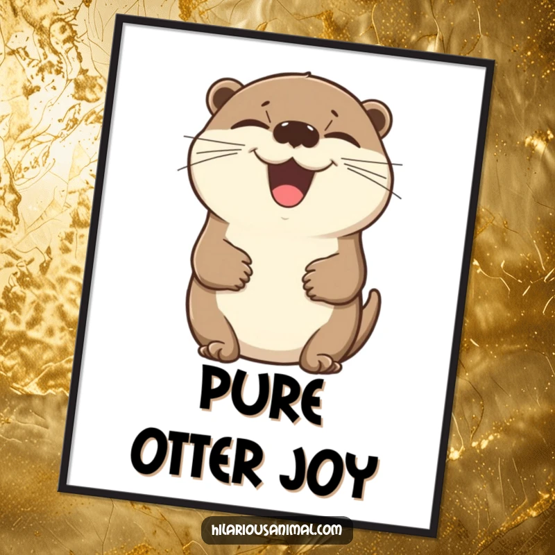Funny otter poster showing a beaming otter in fits of laughter, eyes shut, belly clutched.