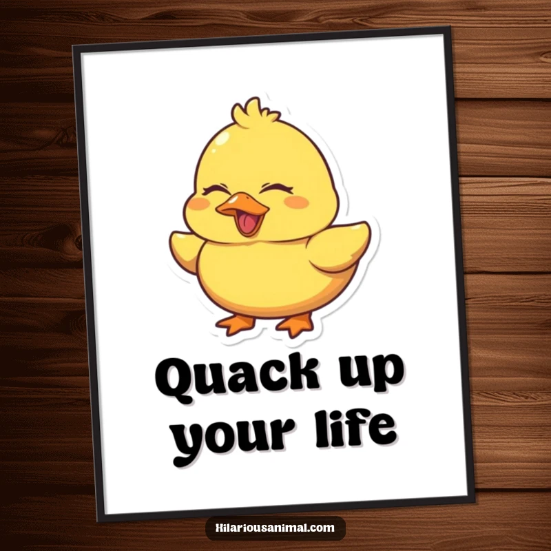 Funny Duck Quacking Poster depicting a chubby yellow duck laughing with its eyes squeezed shut, adding a cheerful and amusing focal point.