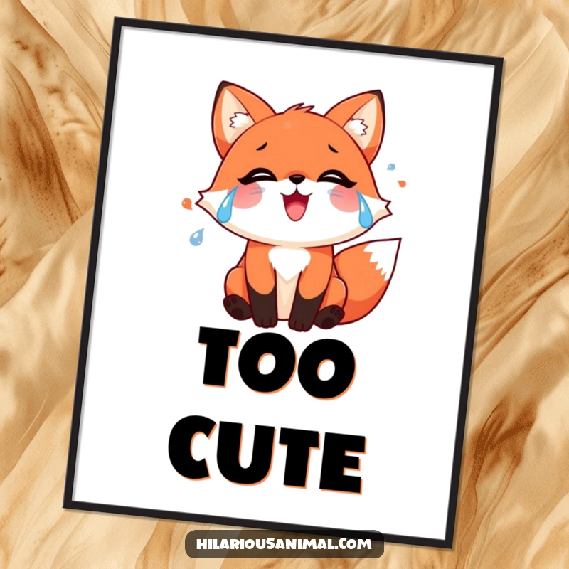 Funny red fox poster depicting streams of joyful tears, perfect for heartwarming, humorous, and emotional wall decor.