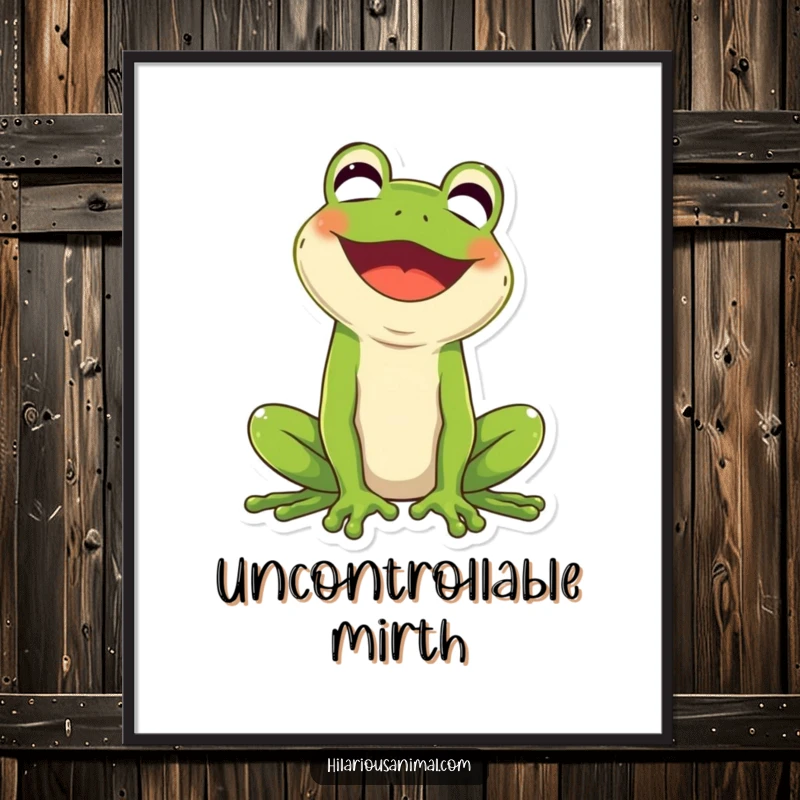 Funny green frog poster, mouth wide open in full laughter, bringing joy to the wall.