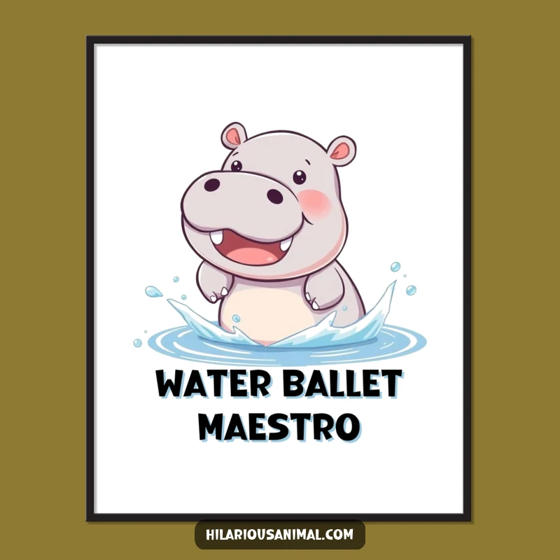 Funny Hippo Cub Poster: Beaming Splashes of Delight for Your Walls!