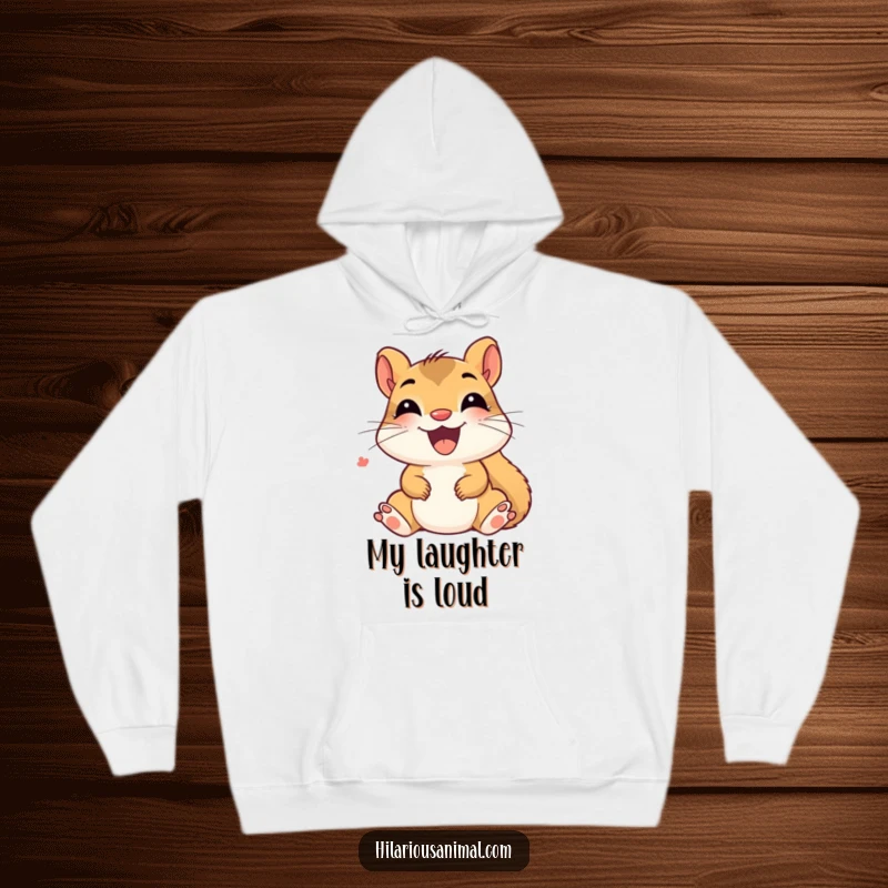 Funny Delighted Squirrel Hoodie: A happy squirrel cub chattering with giggles, offering warmth and a humorous, joy-filled presence.