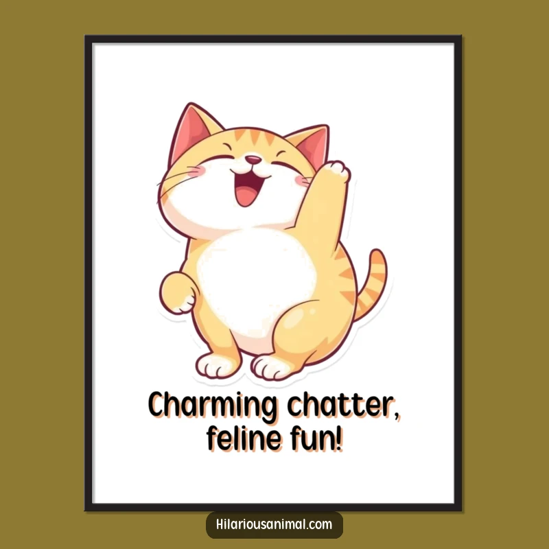 Free Printable Wall Art: Happy Cat Chattering, Funny Cat Decor, Downloadable Art for Whimsy