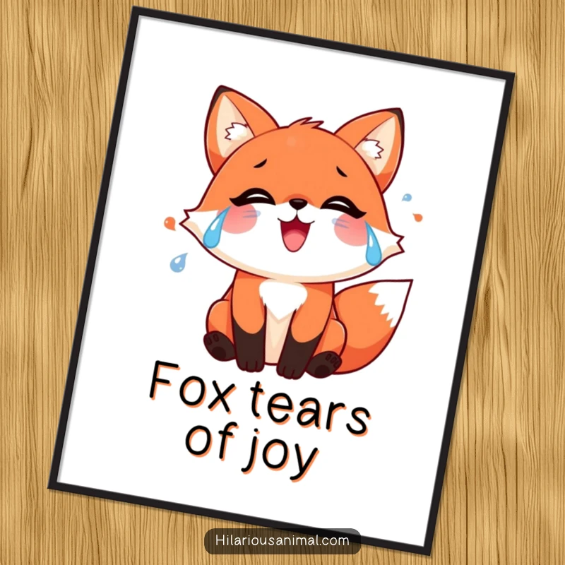 Funny Free Printable Wall Art: Joyful red fox crying happy tears, an emotive downloadable decor piece.