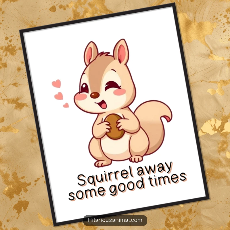 Funny Free Printable Wall Art: A curious squirrel chattering with amusement, holding a nut, for charming decor.