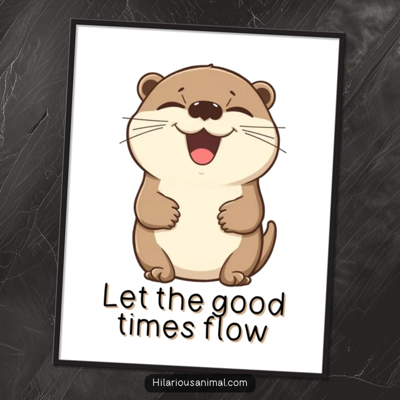 Funny Free Printable Wall Art: A beaming otter with eyes squeezed shut, holding its belly while laughing hysterically.