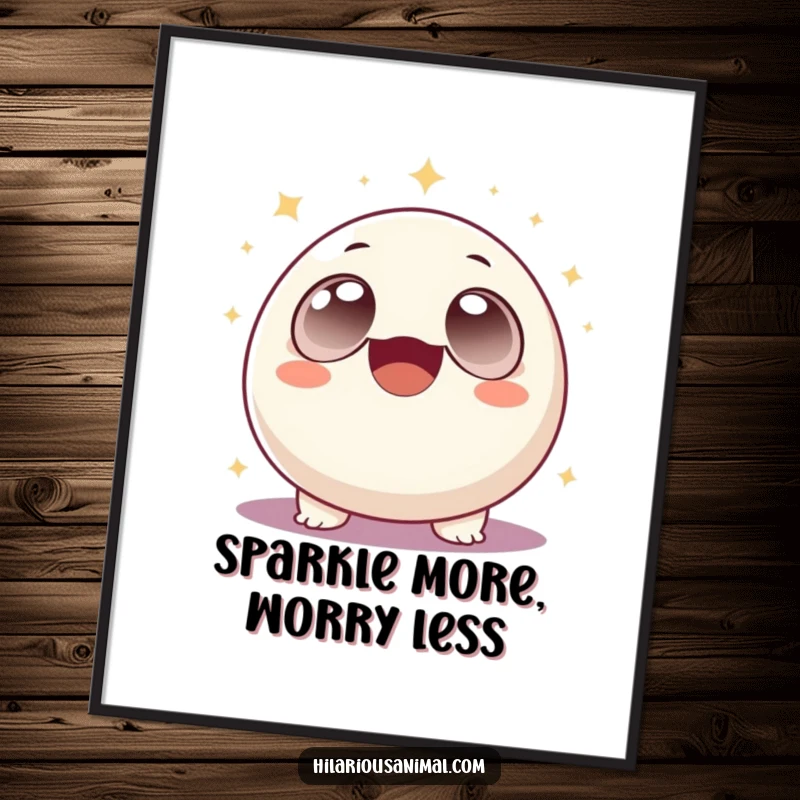 Funny Free Printable Wall Art of a cheerful, round entity with enormous eyes erupting in uncontrollable laughter surrounded by a dynamic array of sparkling lights.