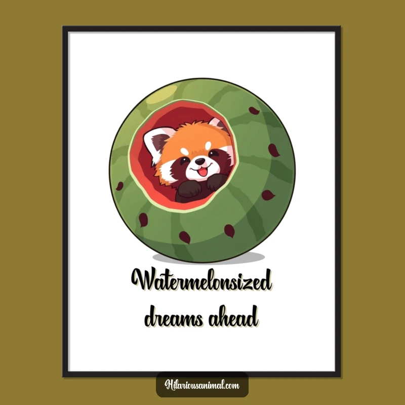 Free Printable Red Panda Watermelon Wall Art: Funny Stuck Downloadable Decor