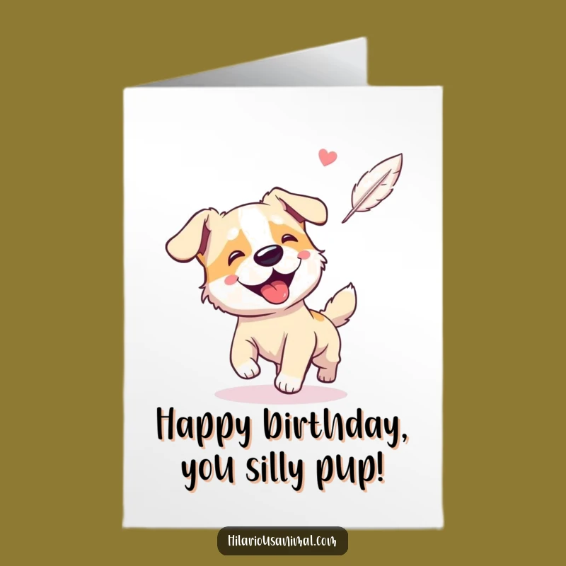 Free Printable Birthday Card: Dog Chasing Feather Birthday Fun Downloadable