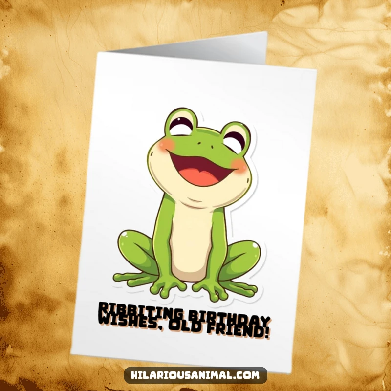 Funny Free Printable Birthday Card featuring a green frog roaring with laughter, perfect for a humorous celebration.