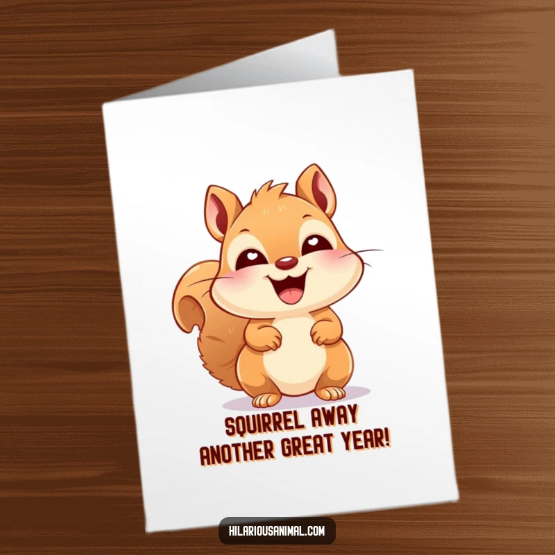Funny Free Printable Squirrel Birthday Card: A happy squirrel with bright eyes, captured mid-laugh, perfect for sending birthday cheer.