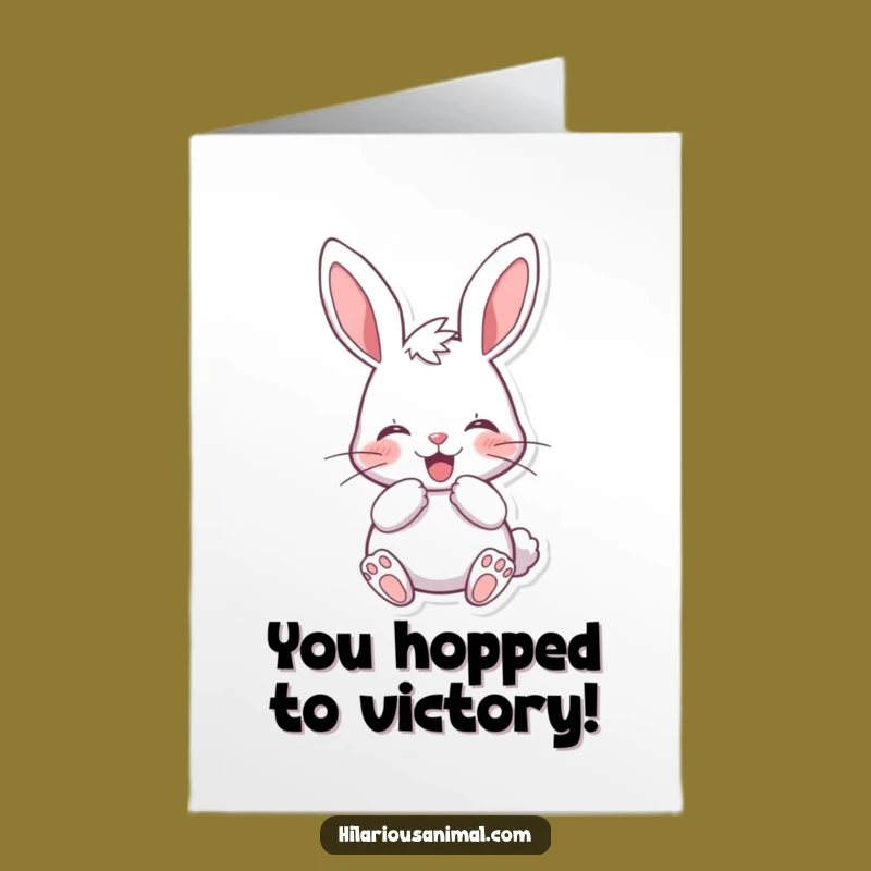 Free Printable Congrats Card: Cheerful Bunny Laughing, Funny Downloadable Gift for Success