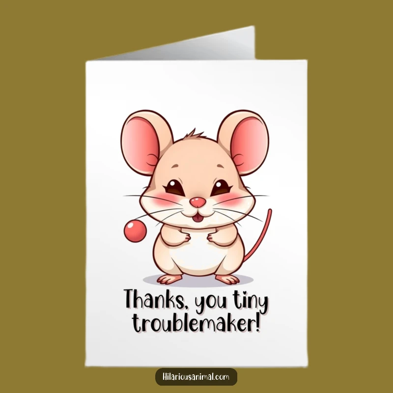 Free Printable Mischievous Mouse Thank You Card - Cheeky Raspberry Downloadable Gift