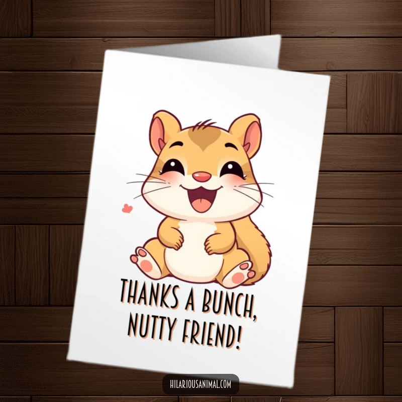 Funny Free Printable Squirrel Thank You Card: A delighted squirrel cub chattering happily through giggles, expressing thanks.